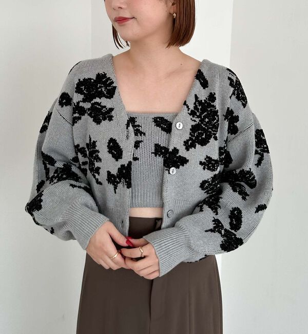 archives「ラメベロア花柄ＪＱニットＣＤアンサンブル」|カーディガン|GRAY