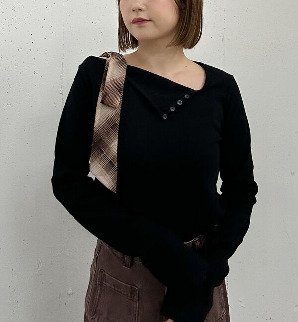 archives「肩リボンワンショルカットＴＯＰＳ」|Tシャツ・カットソー|BLACK