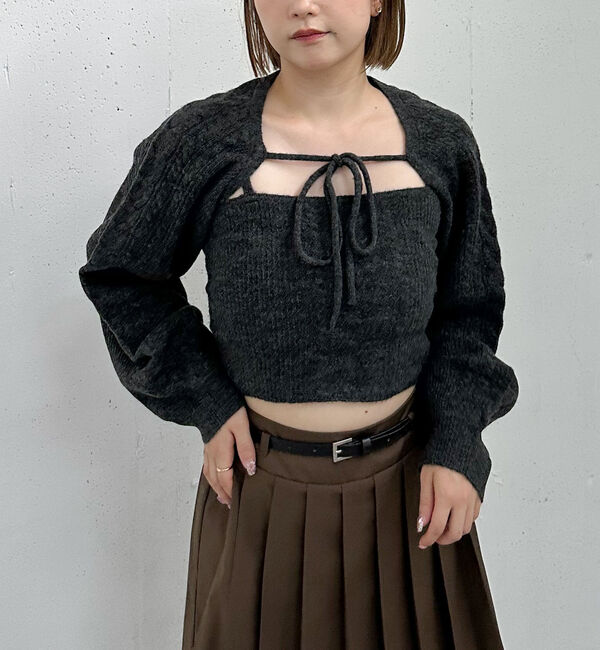 archives「ケーブルニットボレロアンサンブル」|カーディガン|CHARCOAL GRAY