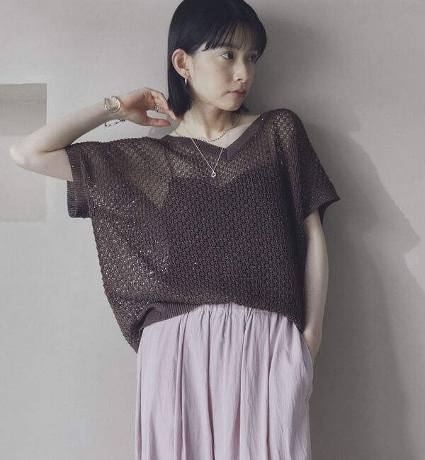 Doux archives「スパンコールメッシュニット」|ニット・セーター|BROWN