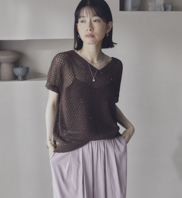 Doux archives「スパンコールメッシュニット」|ニット・セーター|