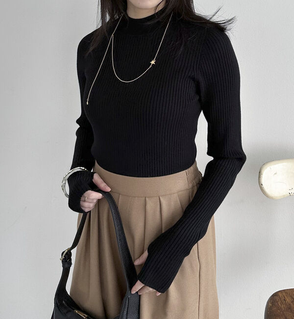 Doux archives「マシンウォッシャブルハイネックリブニット」|ニット・セーター|BLACK