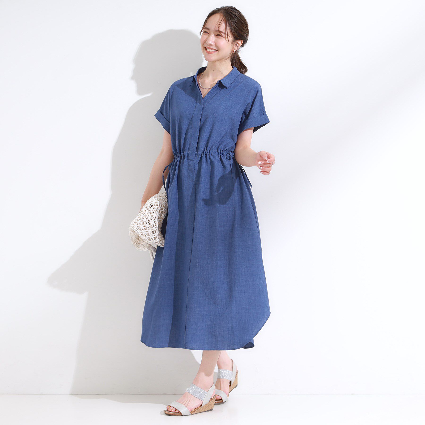 SHOO･LA･RUE「【S-LL】お顔周りすっきり 麻調スキッパーシャツワンピース」|ワンピース|