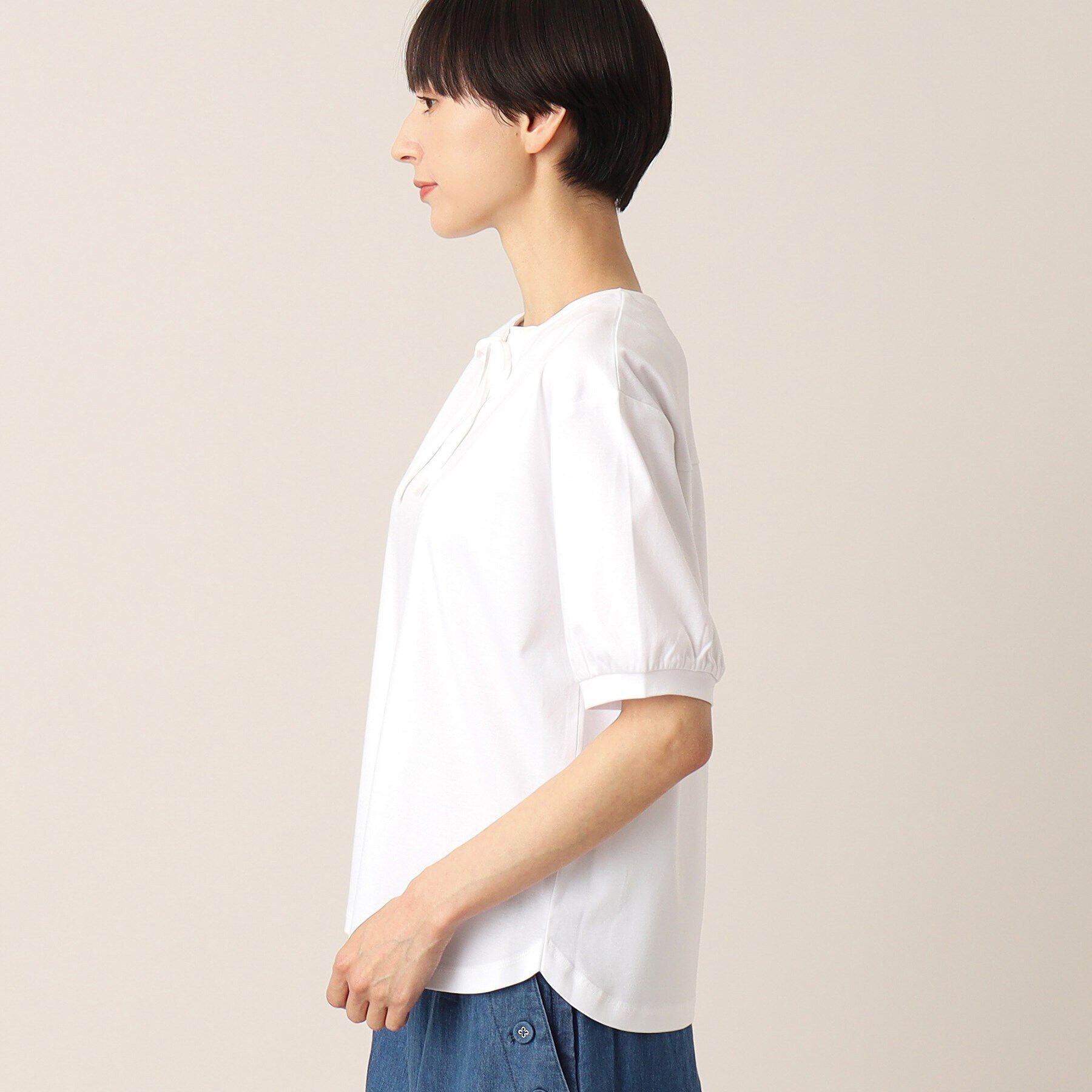 Dessin「【洗える】シフォンリボン付きカットソージャージ」|Tシャツ・カットソー|