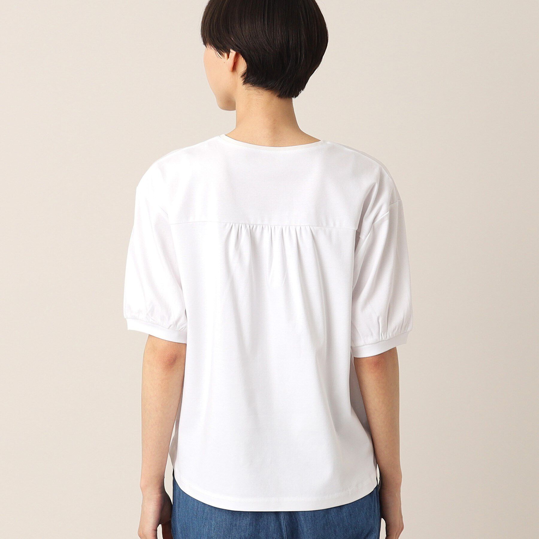 Dessin「【洗える】シフォンリボン付きカットソージャージ」|Tシャツ・カットソー|