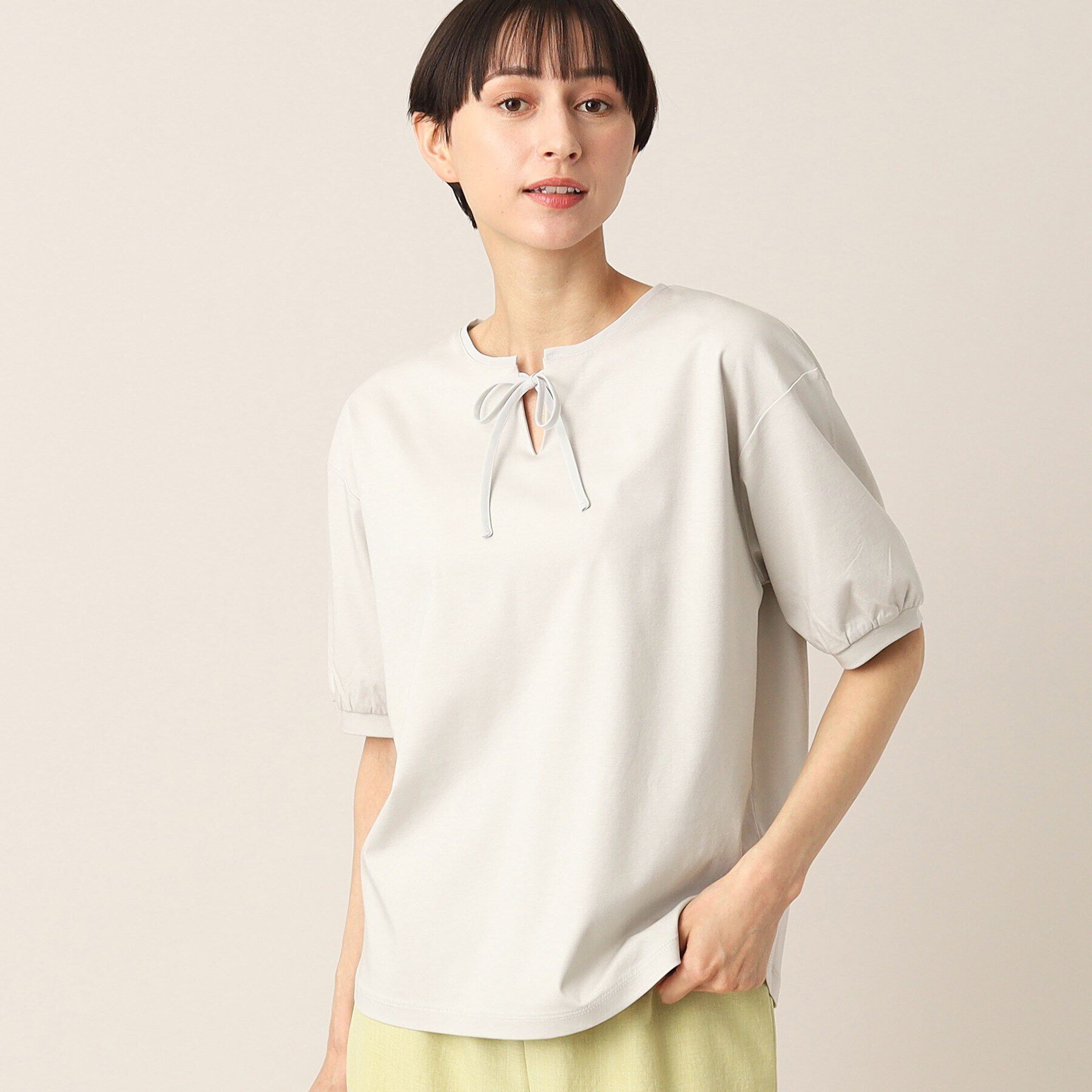 Dessin「【洗える】シフォンリボン付きカットソージャージ」|Tシャツ・カットソー|