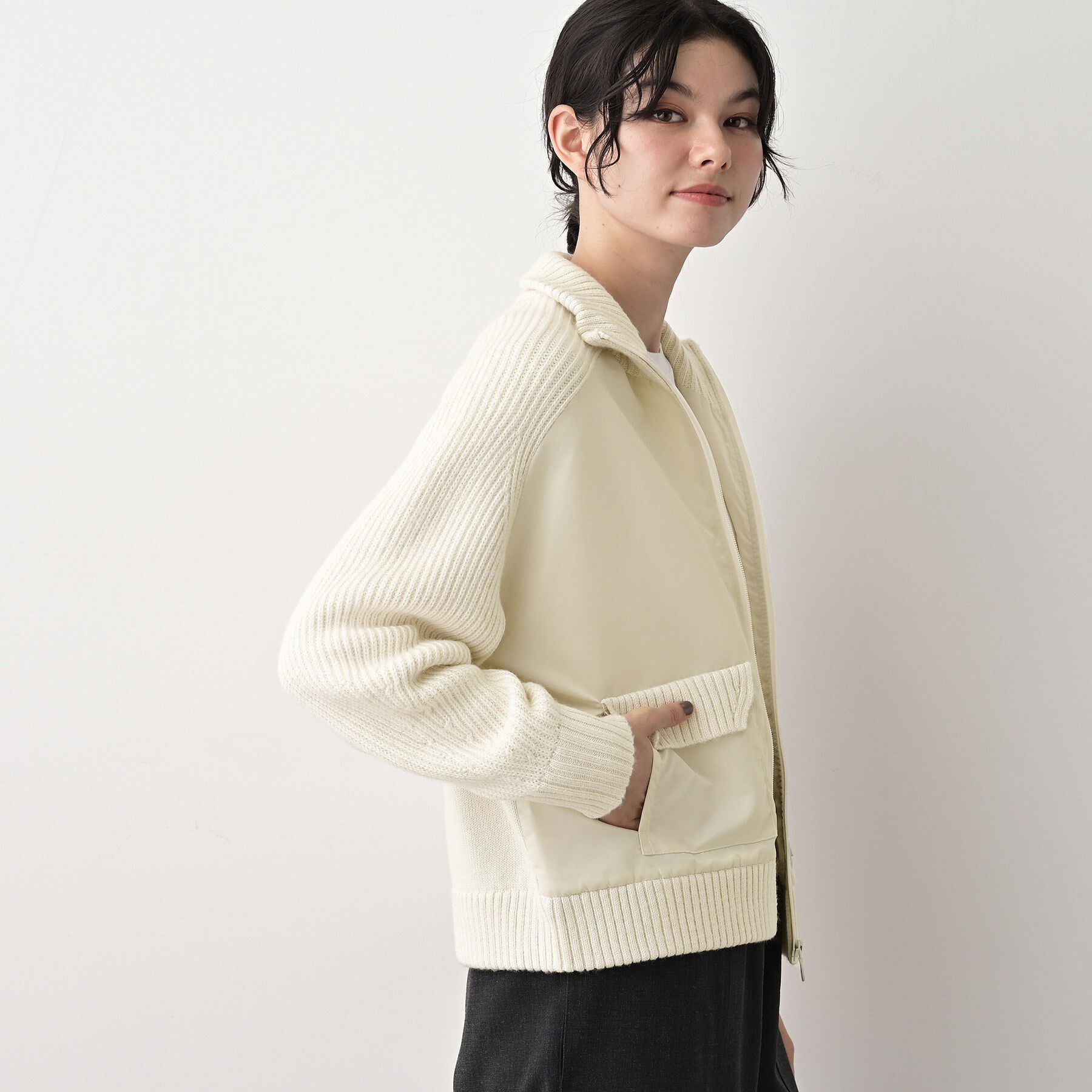 Dessin「【洗える】異素材ミックスジップブルゾン」|ブルゾン・スタジャン|