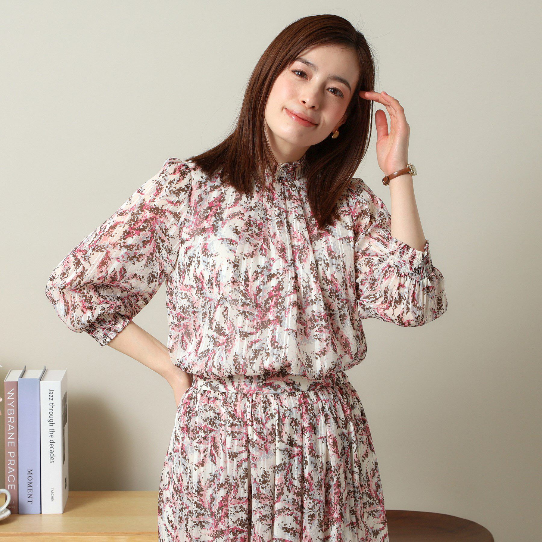 ITS&rsquo;DEMO「【手洗い可／セットアップ可】ラメストライプ7分袖ブラウス」|シャツ・ブラウス|ピンク(171)