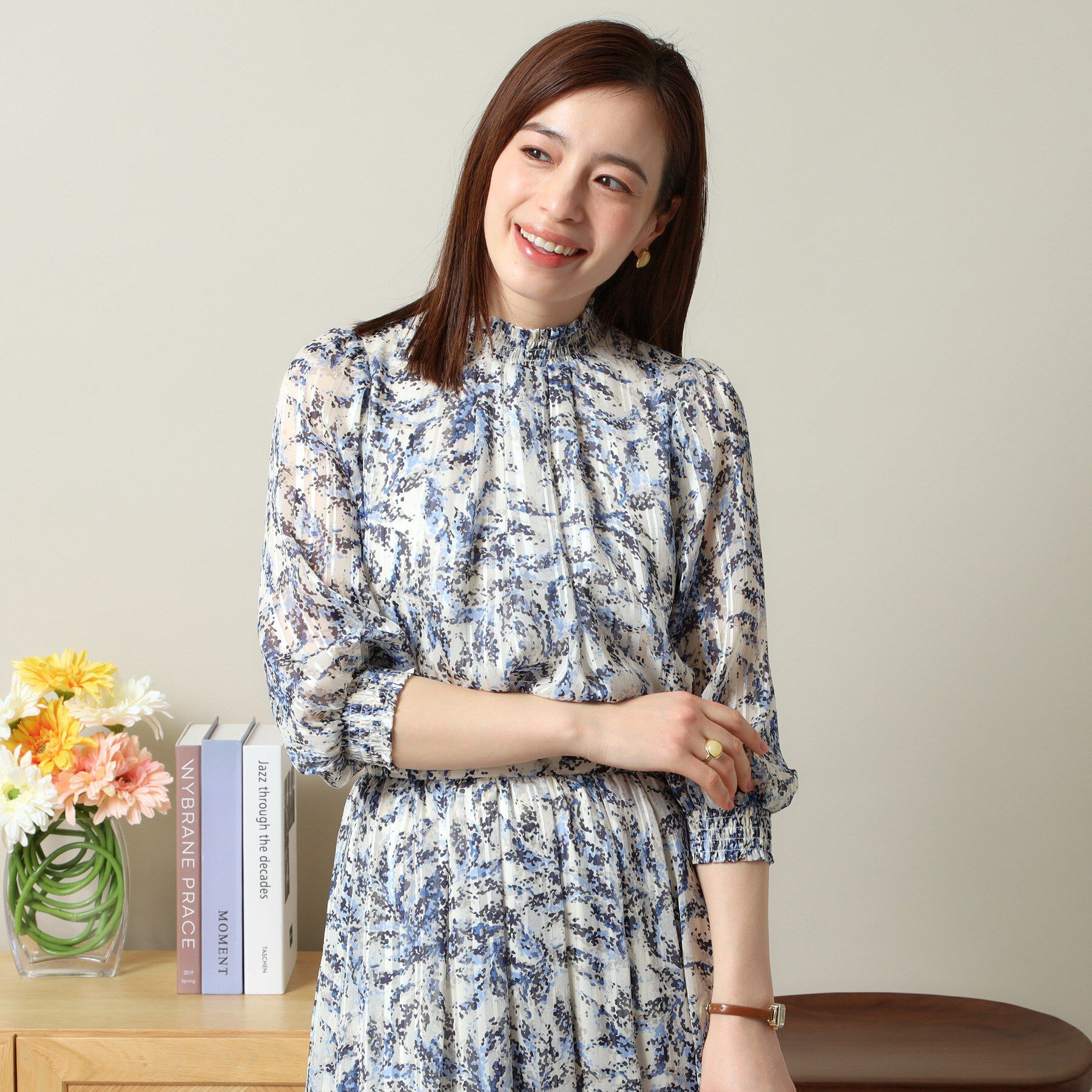 ITS&rsquo;DEMO「【手洗い可／セットアップ可】ラメストライプ7分袖ブラウス」|シャツ・ブラウス|サックスブルー(19