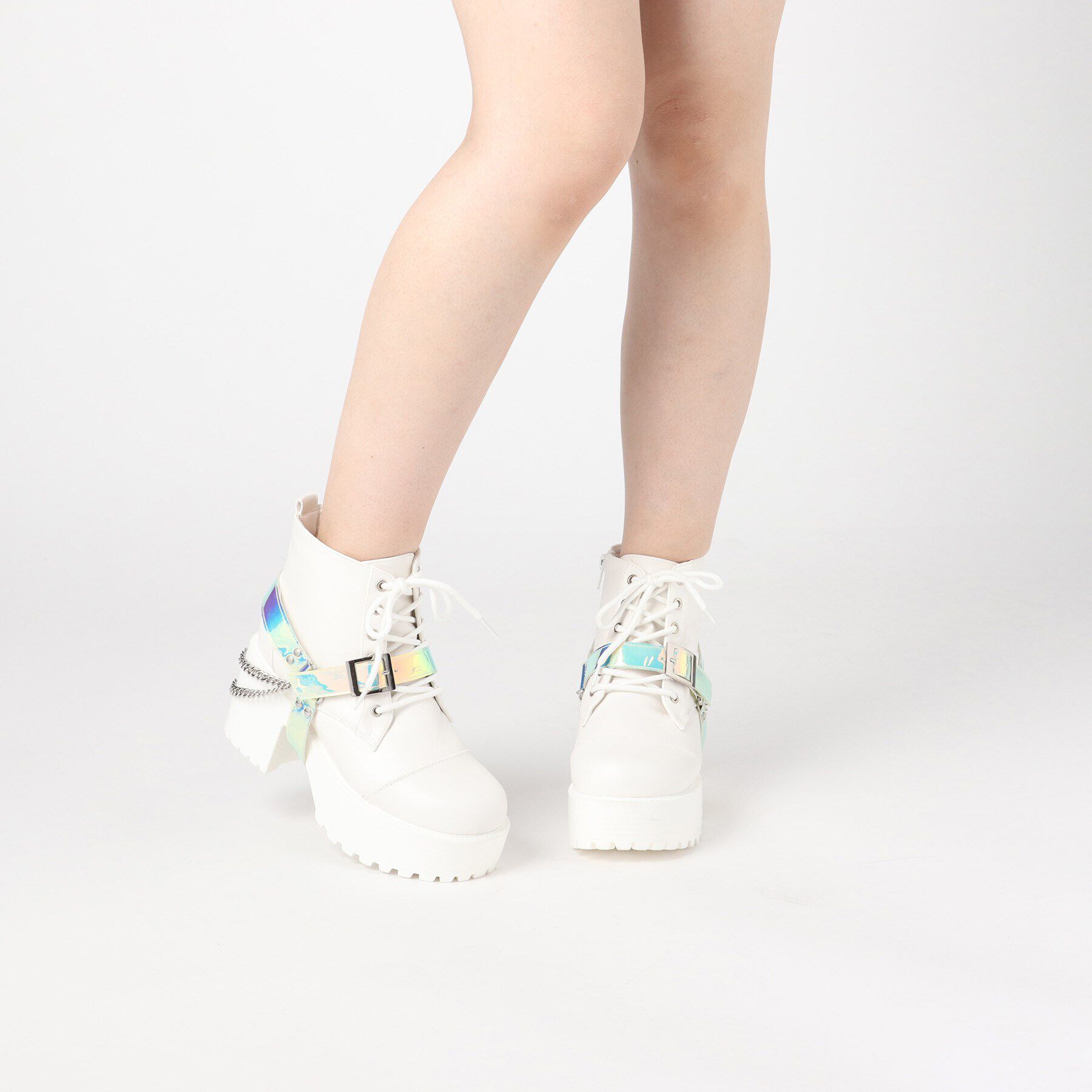 csT&P「厚底チェーンベルト付き2WAYレースアップブーツ」|ショートブーツ|