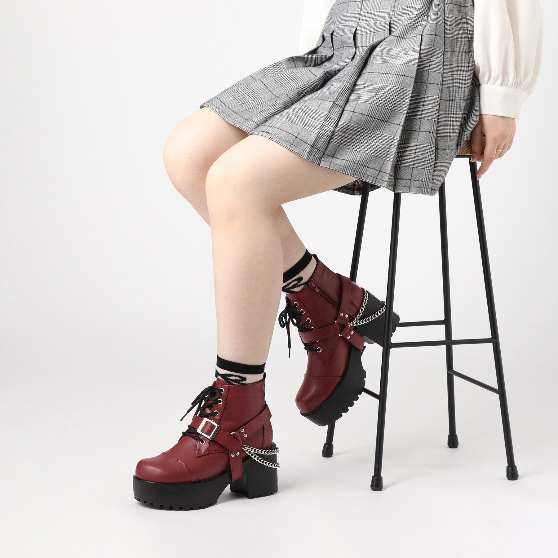 csT&P「厚底チェーンベルト付き2WAYレースアップブーツ」|ショートブーツ|