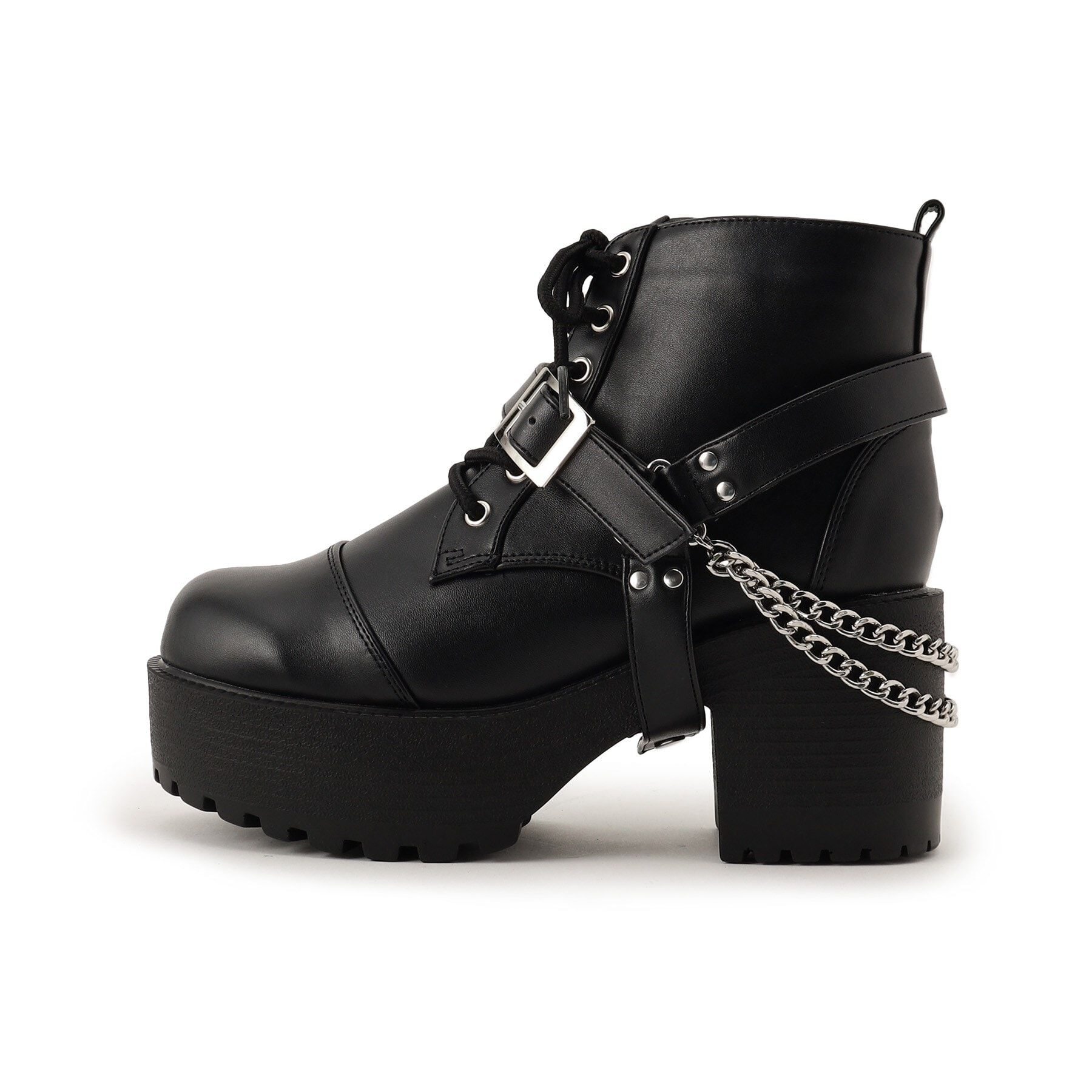 csT&P「厚底チェーンベルト付き2WAYレースアップブーツ」|ショートブーツ|