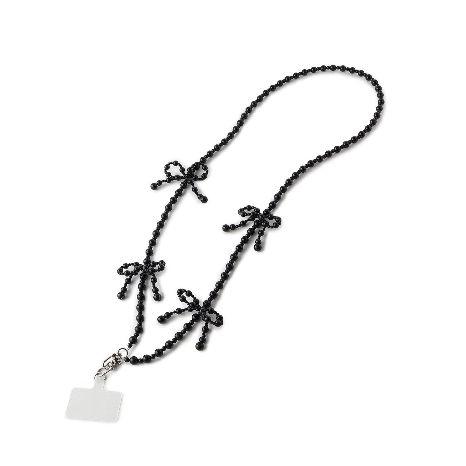 Grandedge「ビーズリボンストラップ スマホショルダー スマホアクセサリー」|ストラップ|ブラック(019)