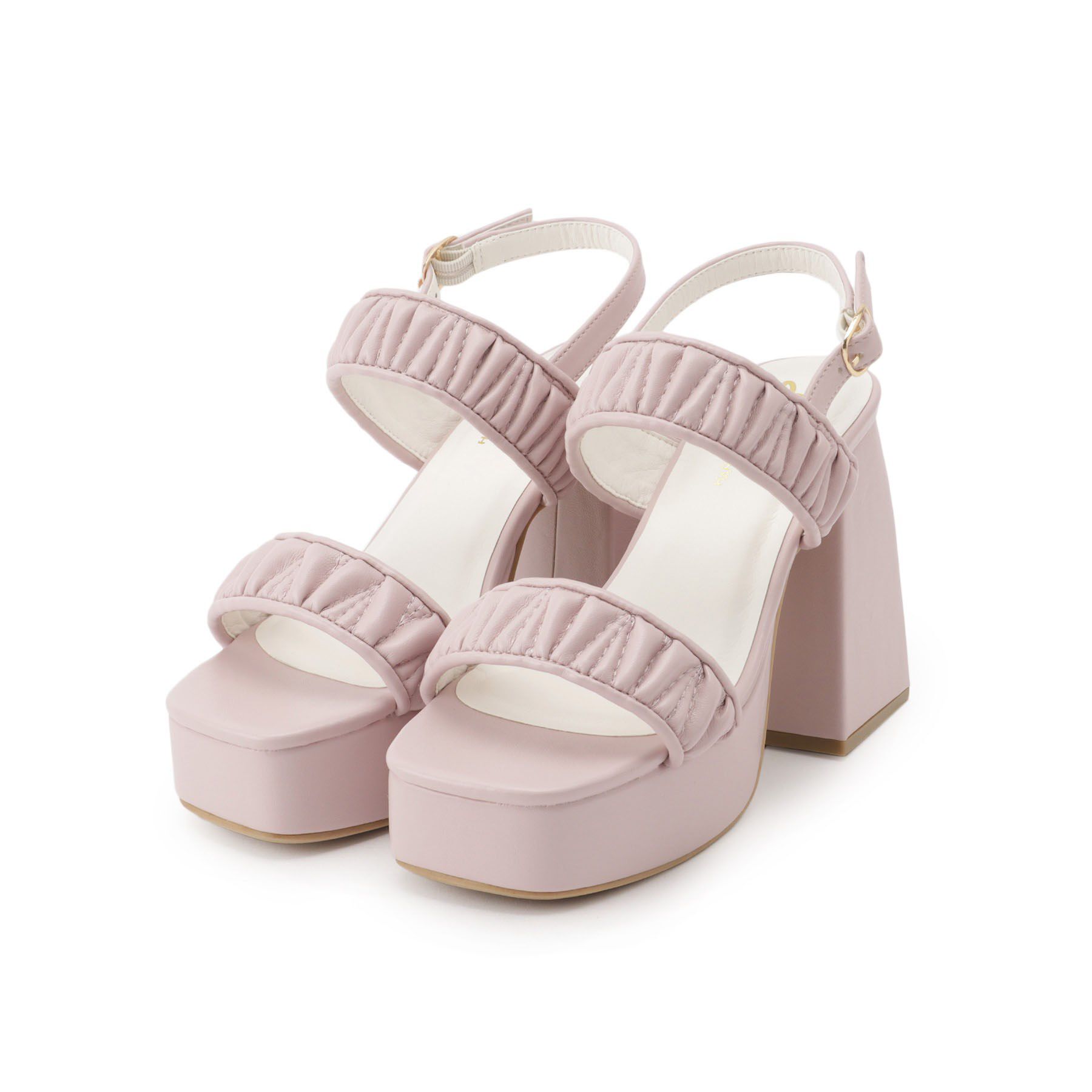 csT&P「ギャザーダブルベルト チャンキーヒールサンダル」|サンダル|ピンク(072)