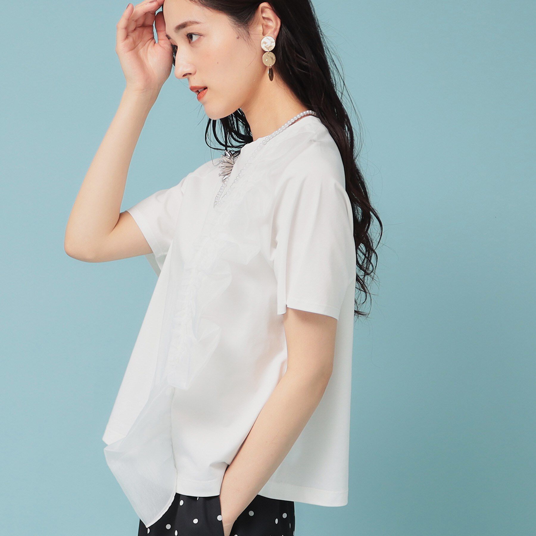 SunaUna「【オーガンジーラッフル】大人フェミニンTシャツ」|Tシャツ・カットソー|