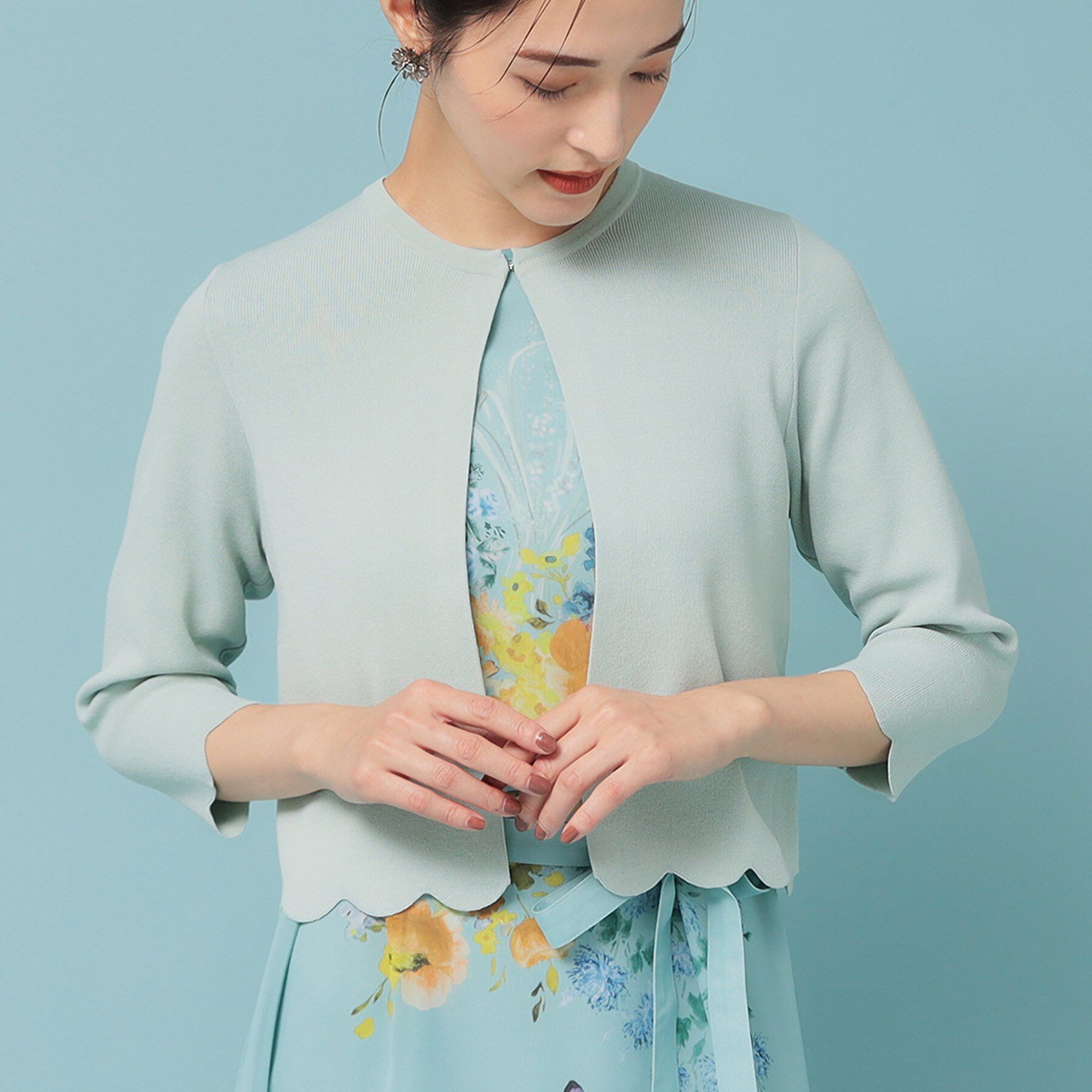 SunaUna「【人気シリーズ/4色展開】スカラップ7分袖ボレロ」|カーディガン|