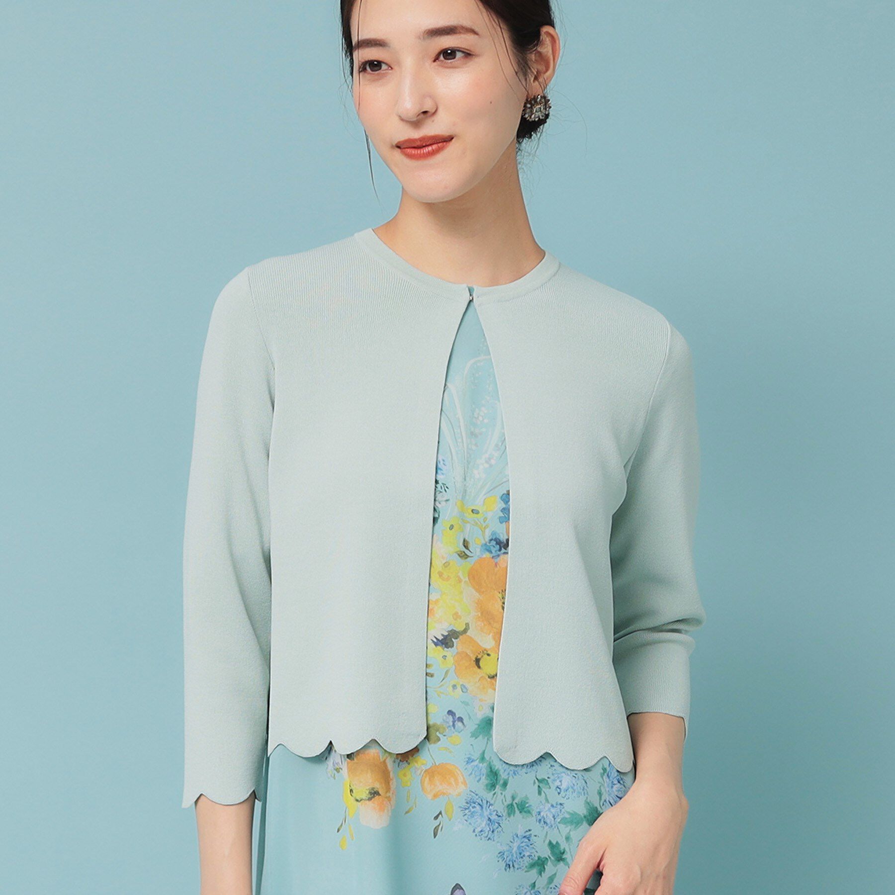 SunaUna「【人気シリーズ/4色展開】スカラップ7分袖ボレロ」|カーディガン|