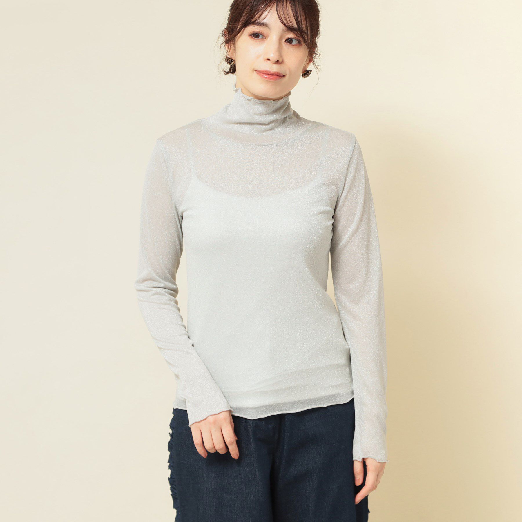 SunaUna「【ラメ／シアー】ハイネックカットソー」|Tシャツ・カットソー|