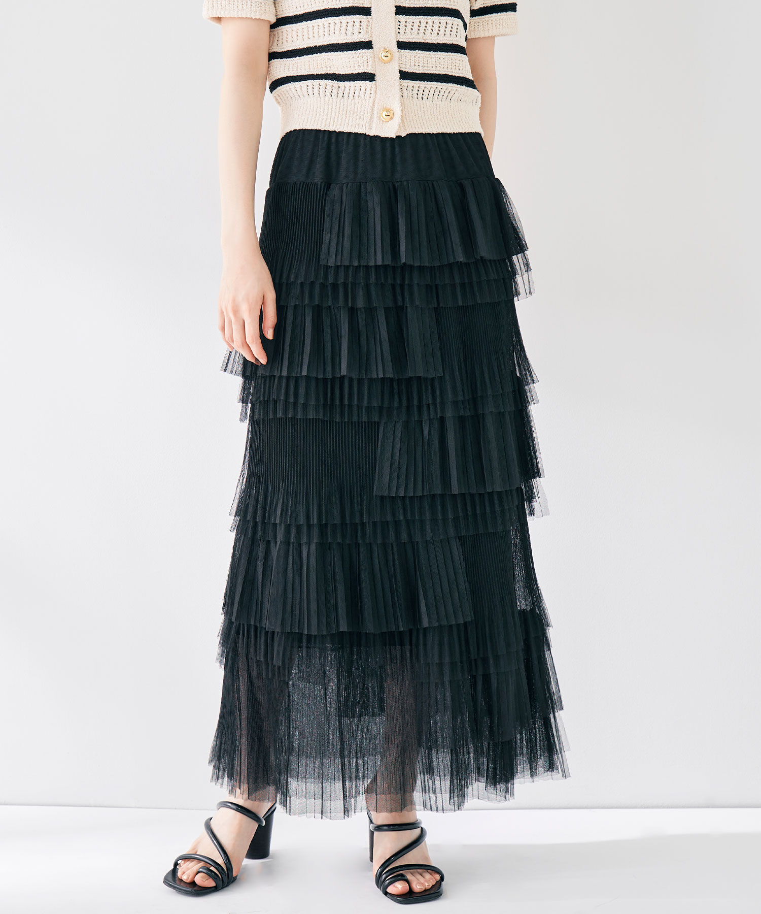 COCO DEAL「アシメプリーツティアードチュールスカート」|スカート|