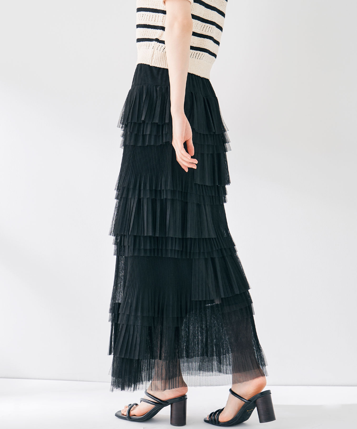 COCO DEAL「アシメプリーツティアードチュールスカート」|スカート|