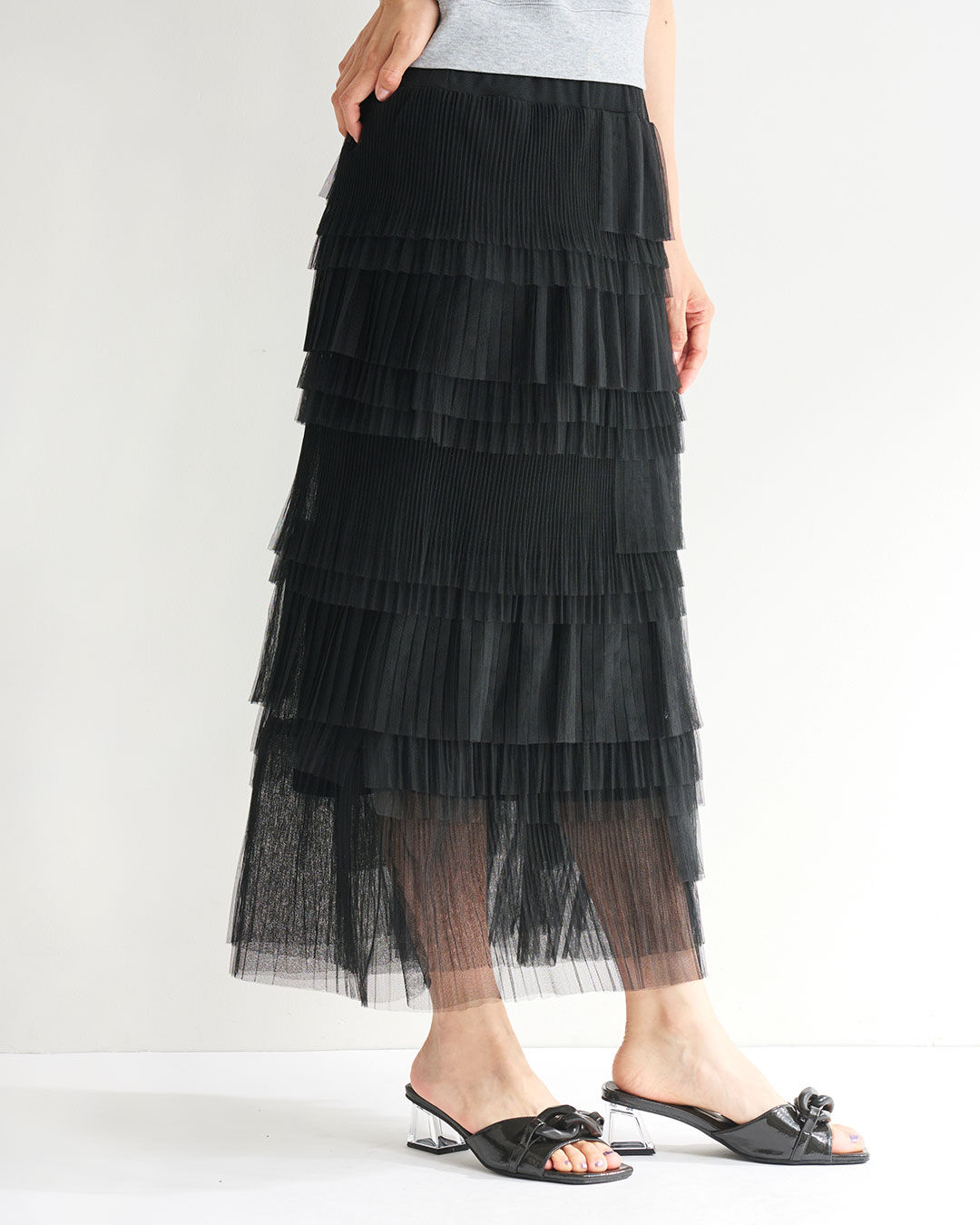 COCO DEAL「アシメプリーツティアードチュールスカート」|スカート|