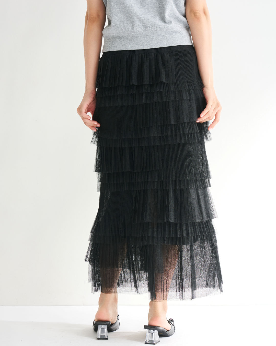 COCO DEAL「アシメプリーツティアードチュールスカート」|スカート|