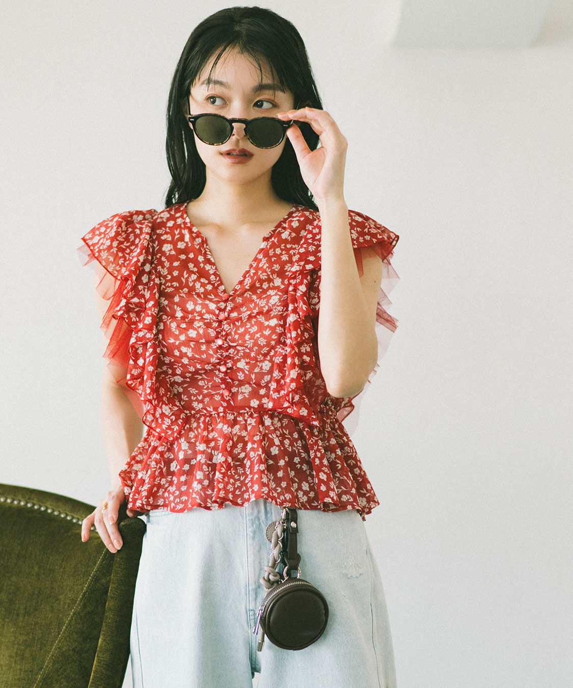 COCO DEAL「ラッフルフラワーギャザーブラウス」|シャツ・ブラウス|