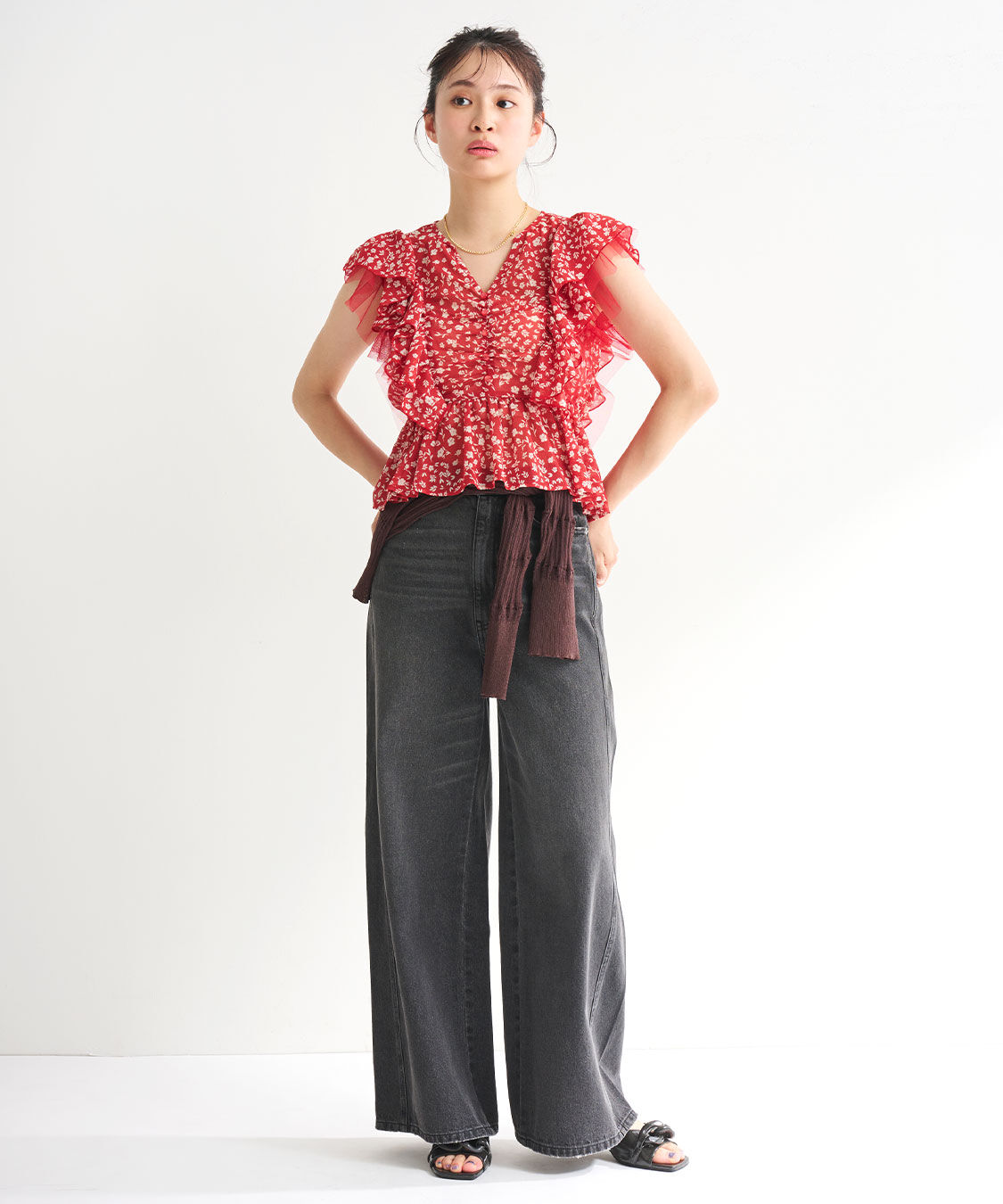 COCO DEAL「ラッフルフラワーギャザーブラウス」|シャツ・ブラウス|