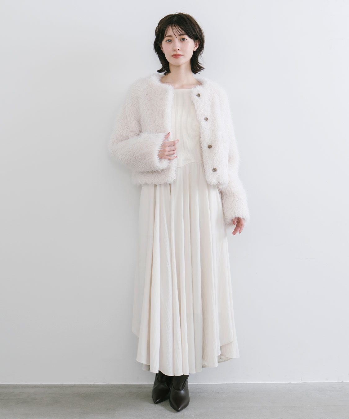 COCO DEAL「カーリーファージャケット」|ノーカラージャケット|