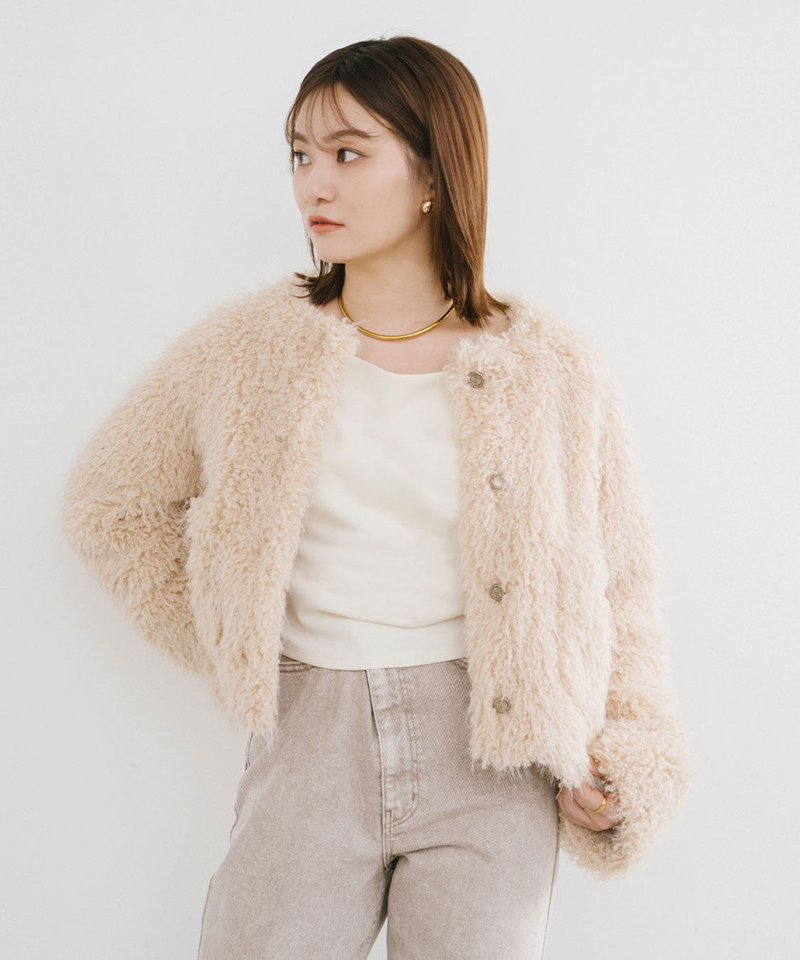 COCO DEAL「カーリーファージャケット」|ノーカラージャケット|