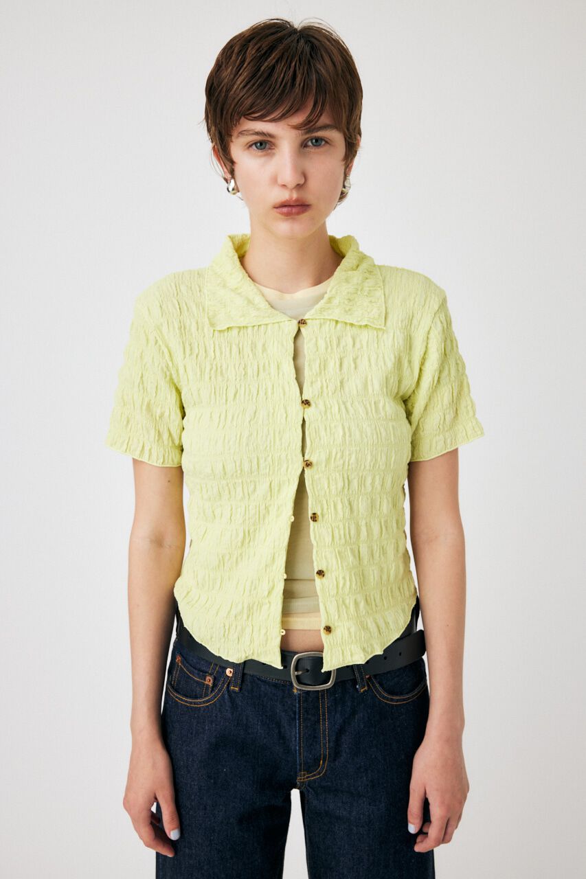 MOUSSY「POPCORN ROUND HEM POLO トップス」|Tシャツ・カットソー|L/LIME1
