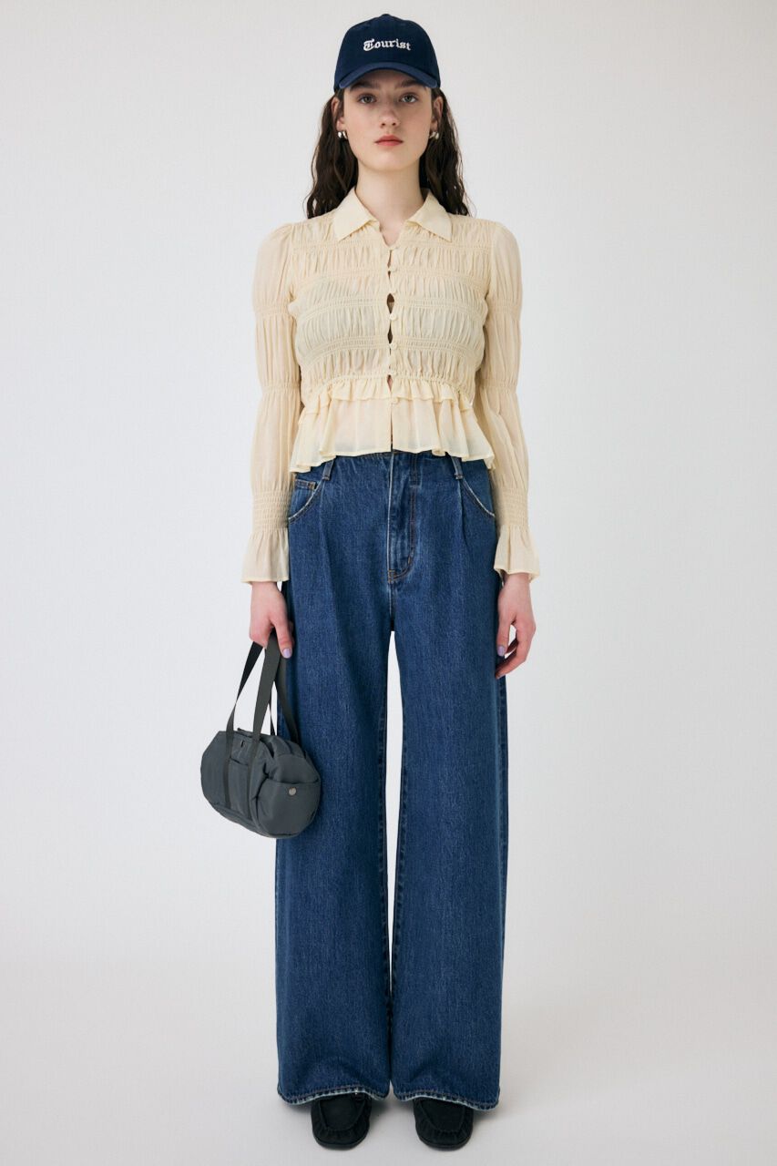 MOUSSY「SHIRRING FLORAL フィットシャツ」|シャツ・ブラウス|