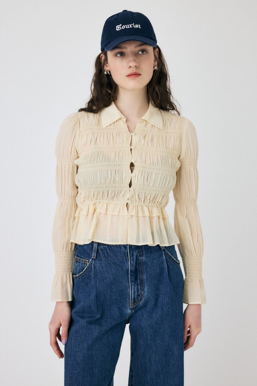 MOUSSY「SHIRRING FLORAL フィットシャツ」|シャツ・ブラウス|