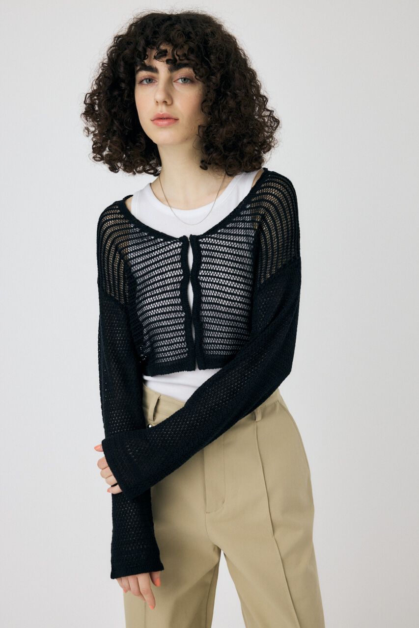 MOUSSY「OPEN WORK KNIT カーディガン」|カーディガン|BLK