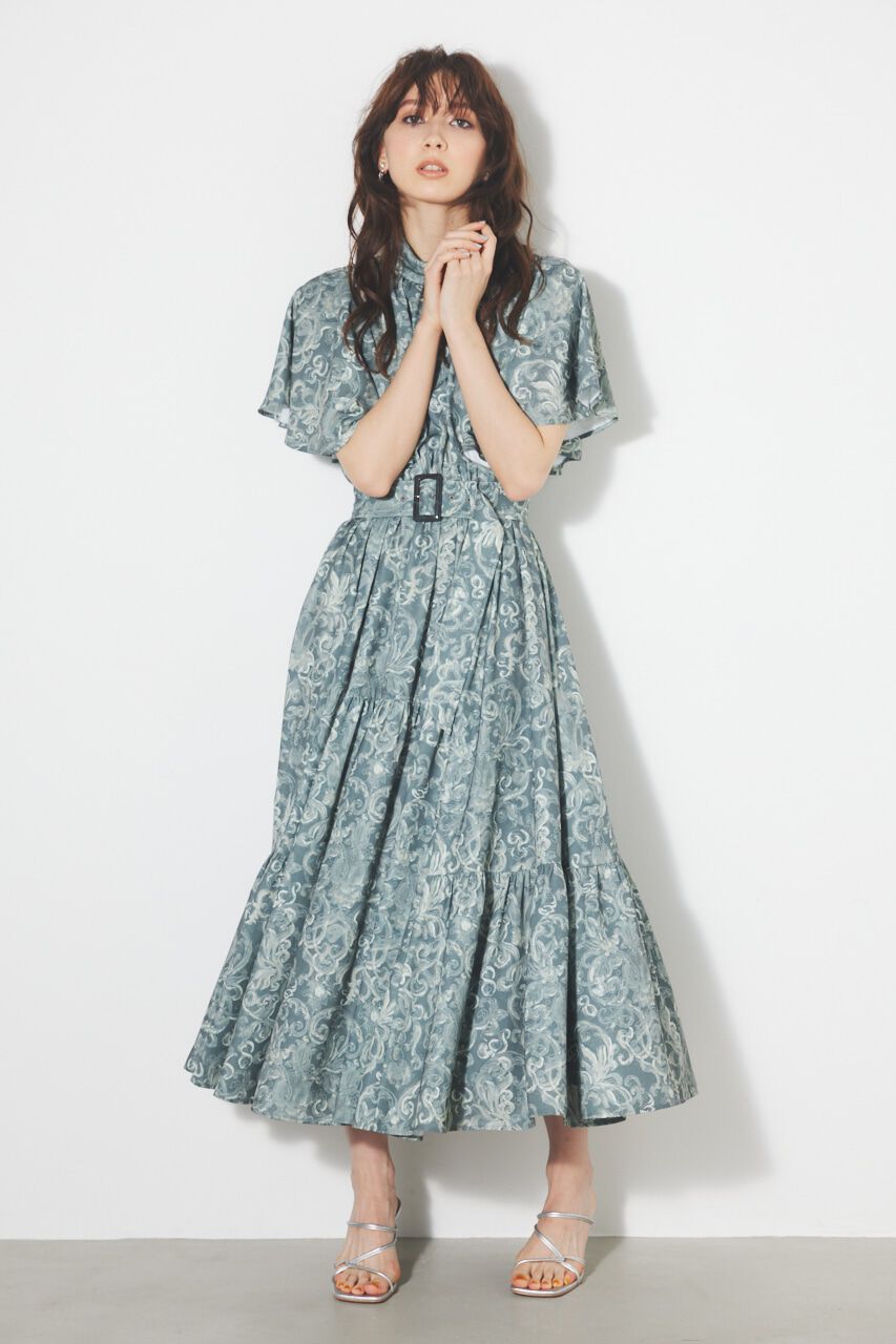 rienda「スリットショルダーフレアSLV OP」|ワンピース|柄GRY5