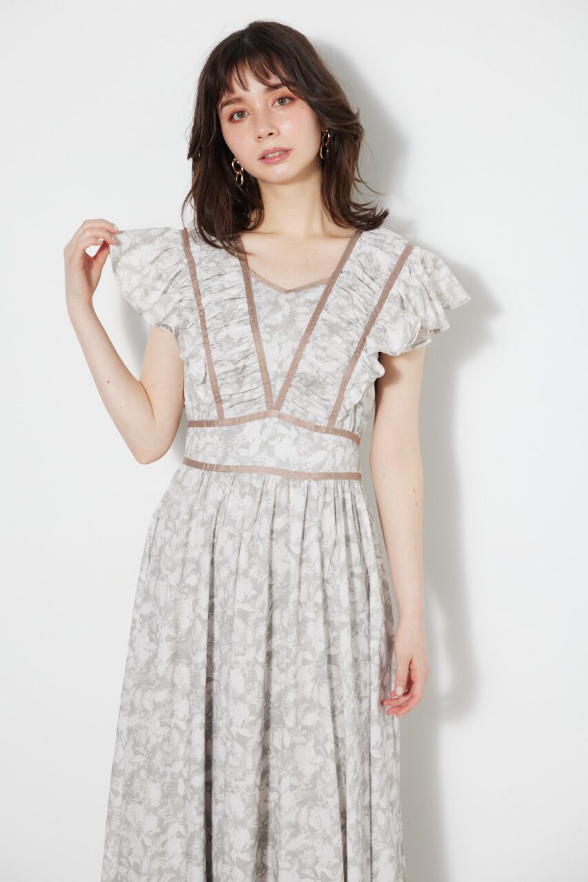 rienda「トリミングテープギャザーフレアOP」|ワンピース|