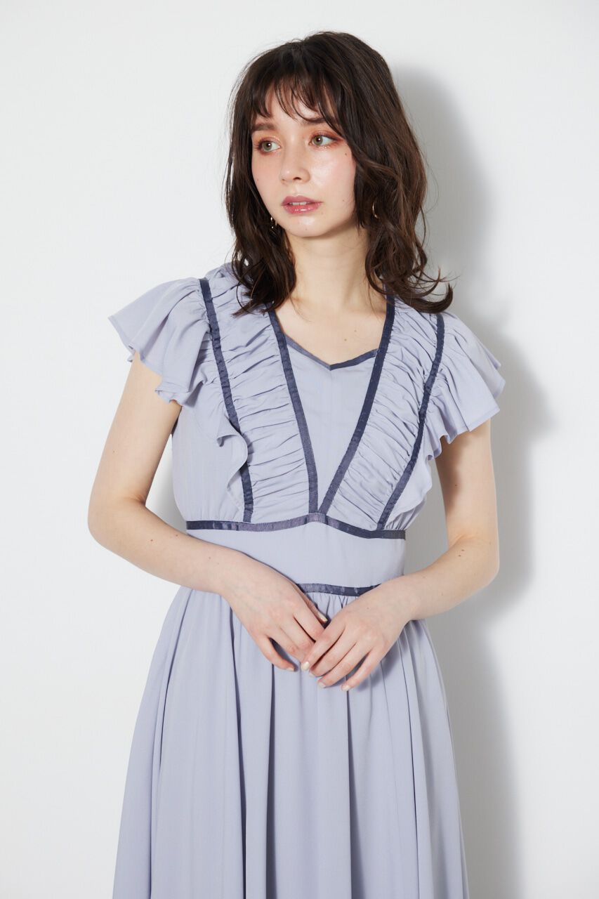 rienda「トリミングテープギャザーフレアOP」|ワンピース|