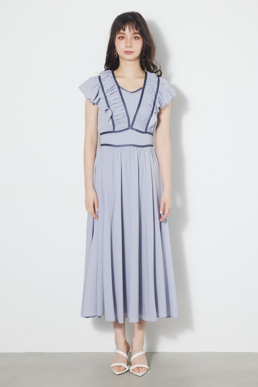 rienda「トリミングテープギャザーフレアOP」|ワンピース|