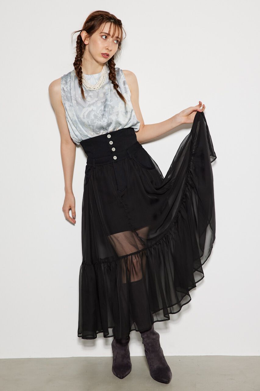 rienda「コルセットライクシアーコンビJ/WフレアSK」|スカート|BLK