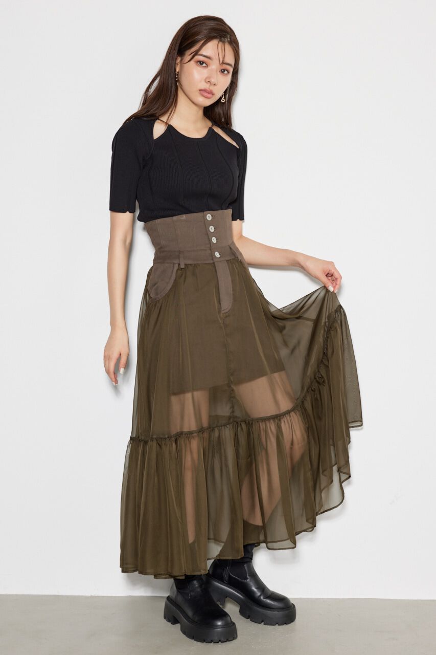 rienda「コルセットライクシアーコンビJ/WフレアSK」|スカート|