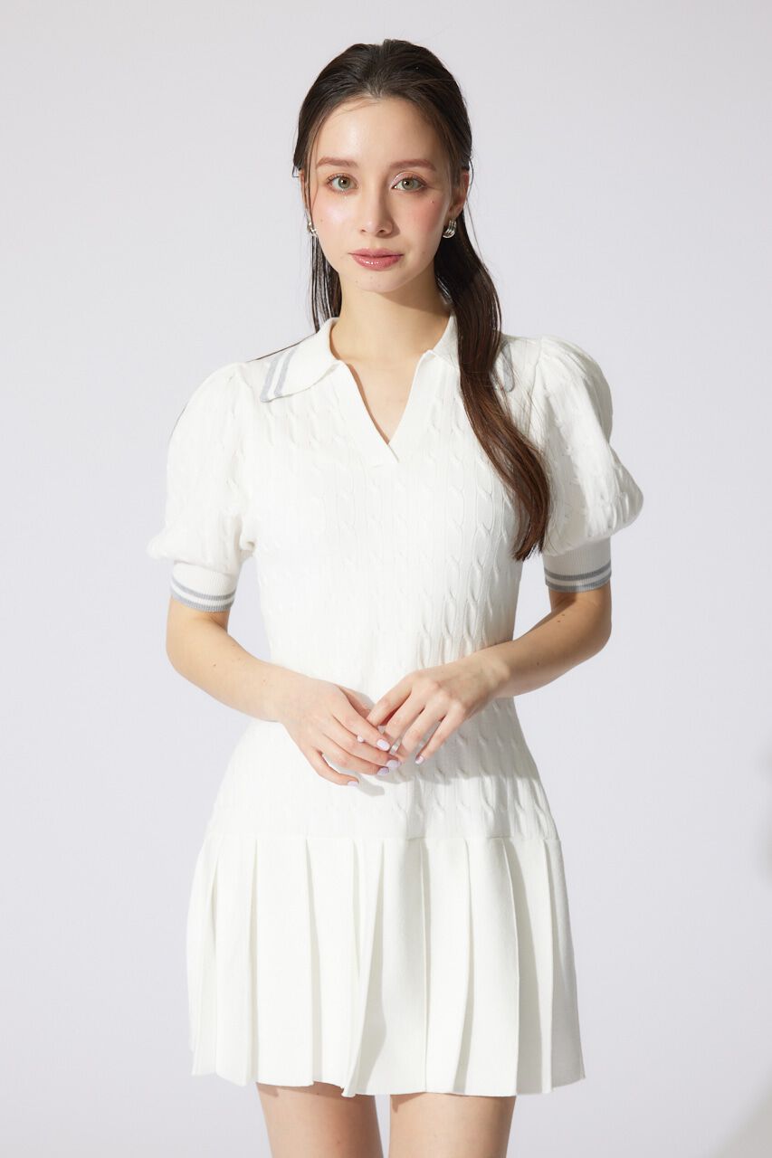 rienda「スキッパーデザインニットミニワンピース」|ワンピース|WHT