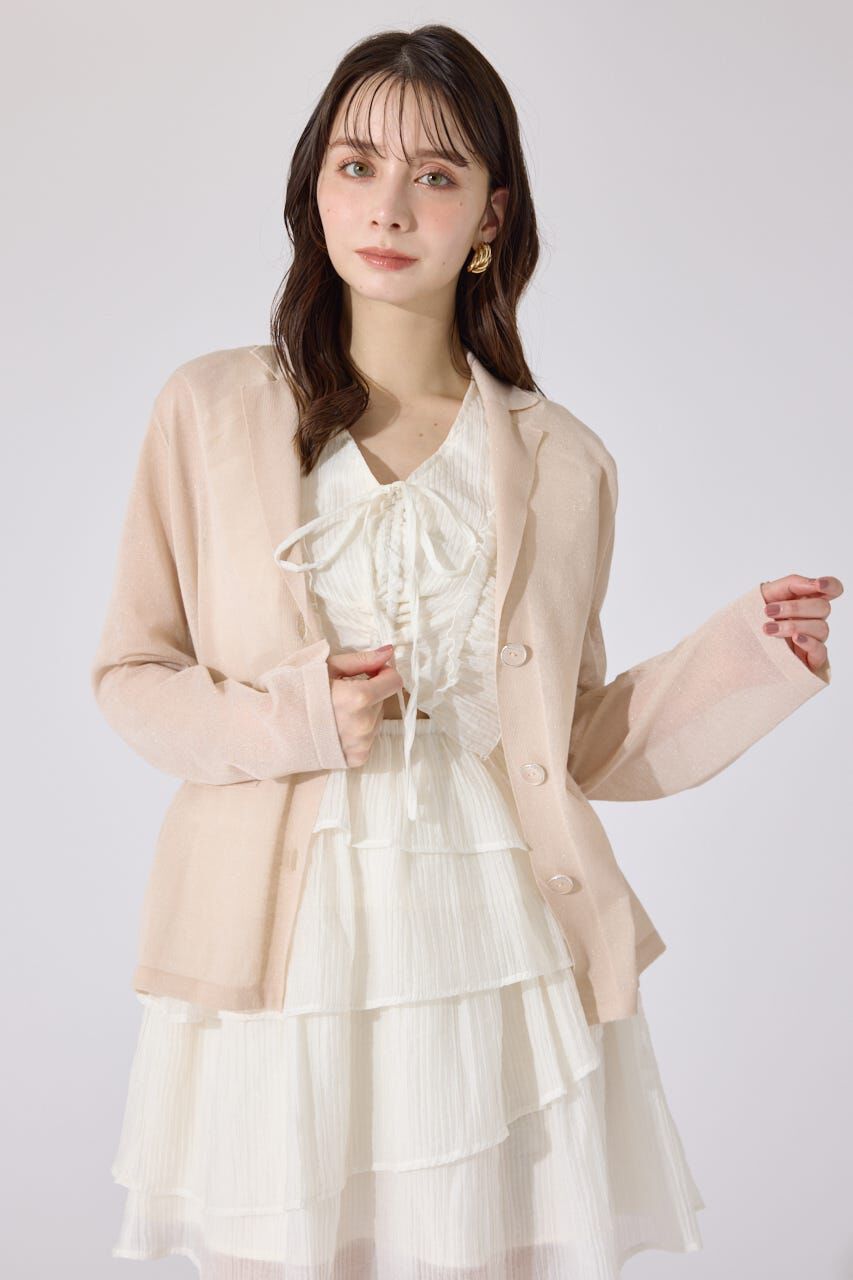 rienda「テーラーカラーシアーニットカーディガン」|カーディガン|BEG