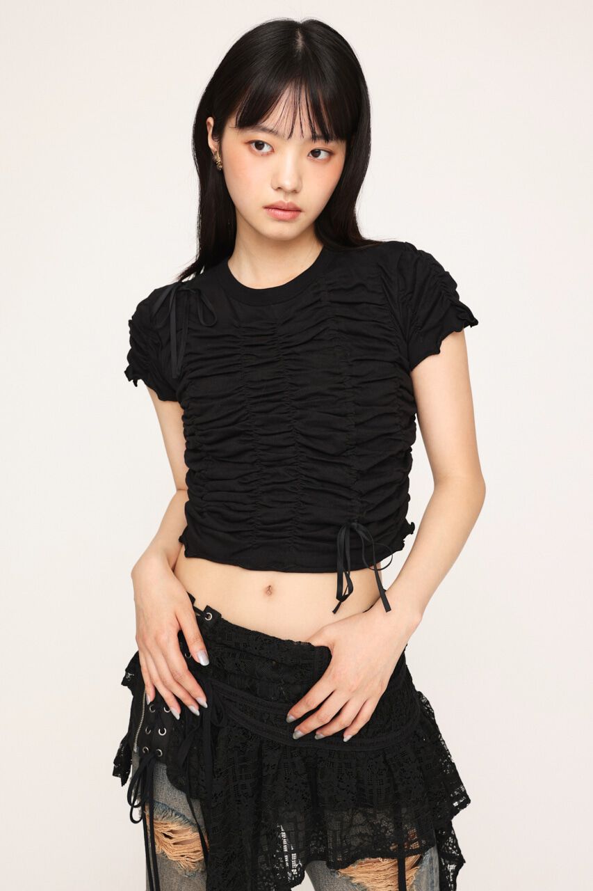 SLY「DRAWSTRING GATHER トップス」|Tシャツ・カットソー|BLK