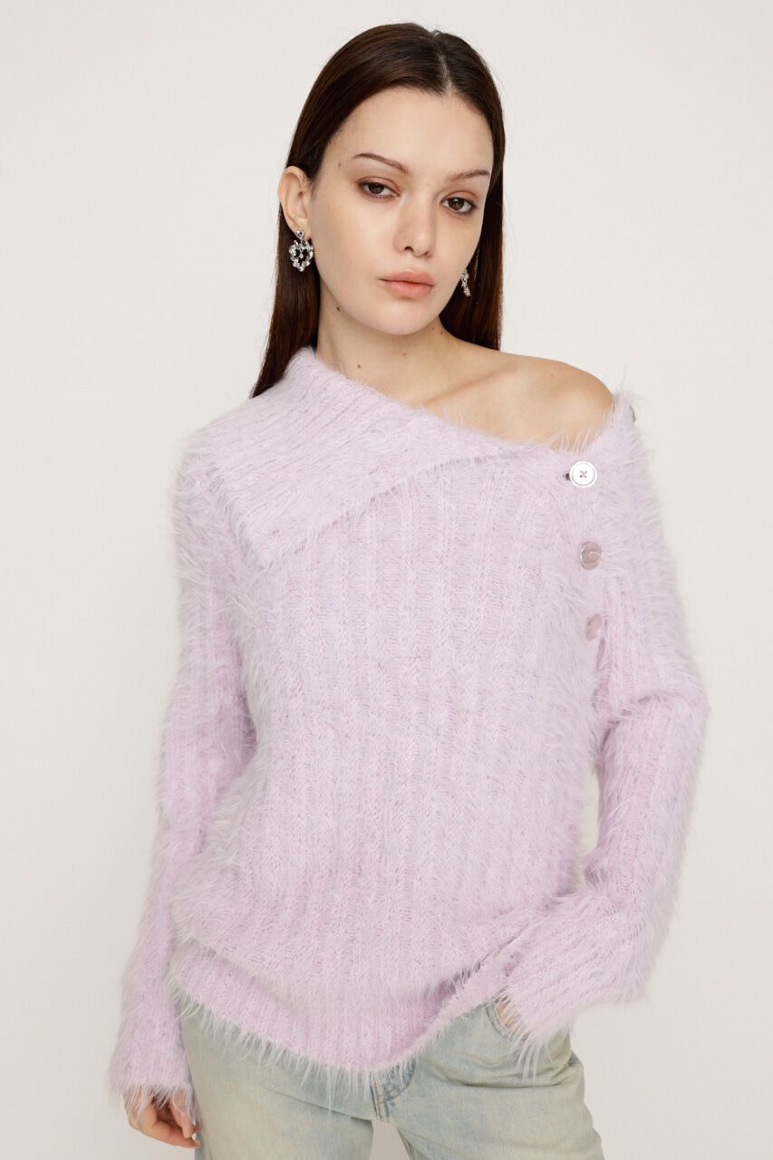 SLY「SIDE BUTTON SHAGGY チュニック」|ニット・セーター|L/PUR1