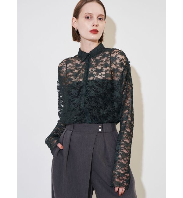 ELENDEEK「PLEATS LACE SH」|シャツ・ブラウス|グリーン