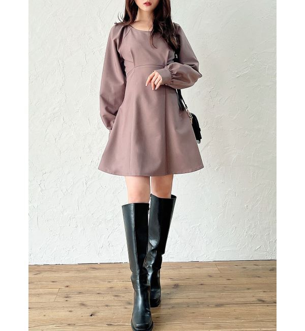 RESEXXY「ボリュームスリーブフレアミニワンピース」|ワンピース|ピンク