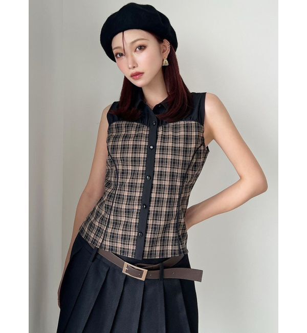 RESEXXY「チェックレイヤードノースリシャツ」|シャツ・ブラウス|