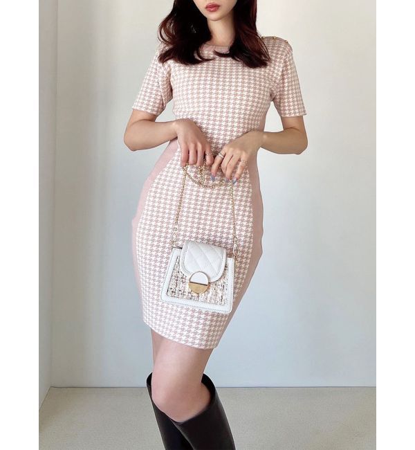 RESEXXY「ハウンドトゥースミニニットワンピース」|ワンピース|ピンク