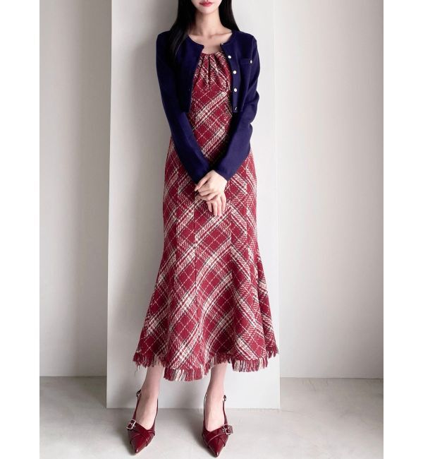 RESEXXY「バイアスチェックビスチェワンピース」|ワンピース|レッド