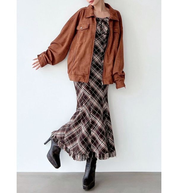 RESEXXY「バイアスチェックビスチェワンピース」|ワンピース|ブラウン